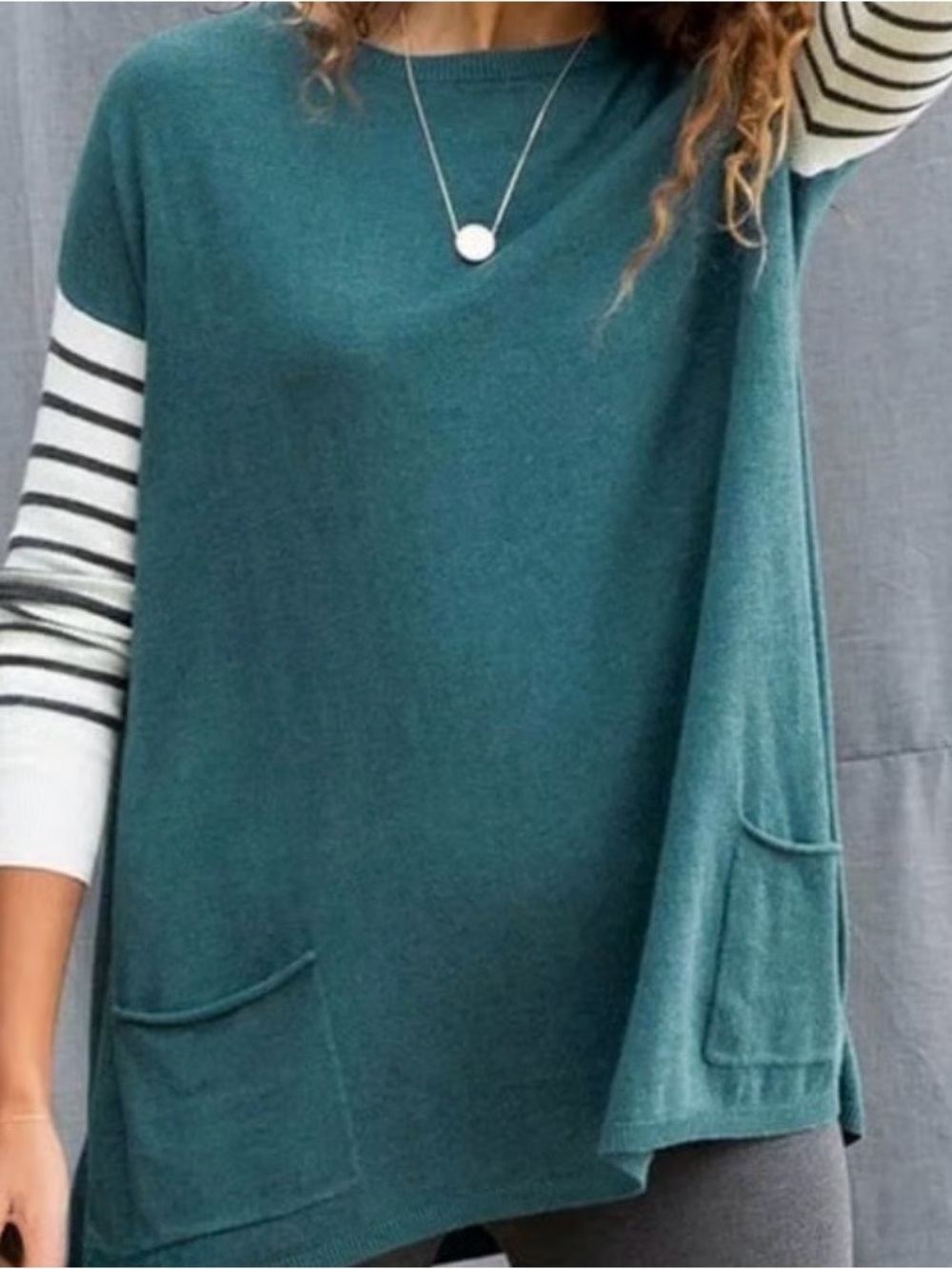 Matilda Jane Teal Tunic with Striped Sleeves